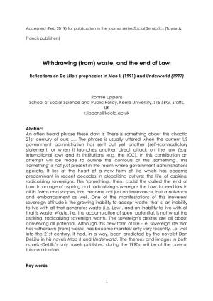 Withdrawing (From) Waste, and the End of Law