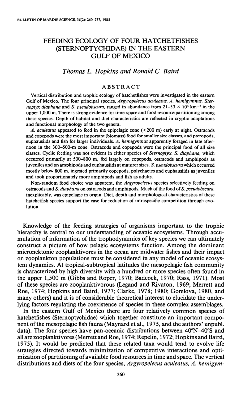 Feeding Ecology of Four Hatchetfishes (Sternoptychidae) in the Eastern Gulf of Mexico