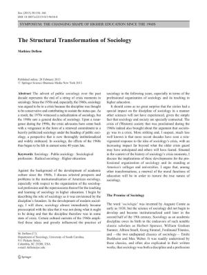 The Structural Transformation of Sociology
