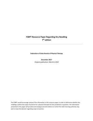 FSBPT Resource Paper Regarding Dry Needling 7Th Edition