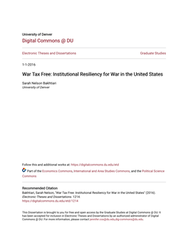 War Tax Free: Institutional Resiliency for War in the United States