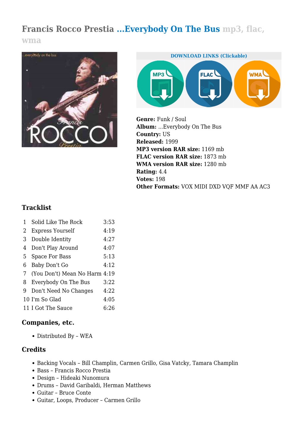 Francis Rocco Prestia ...Everybody on the Bus Mp3, Flac, Wma