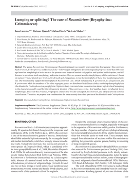 Lumping Or Splitting? the Case of Racomitrium (Bryophytina: Grimmiaceae)