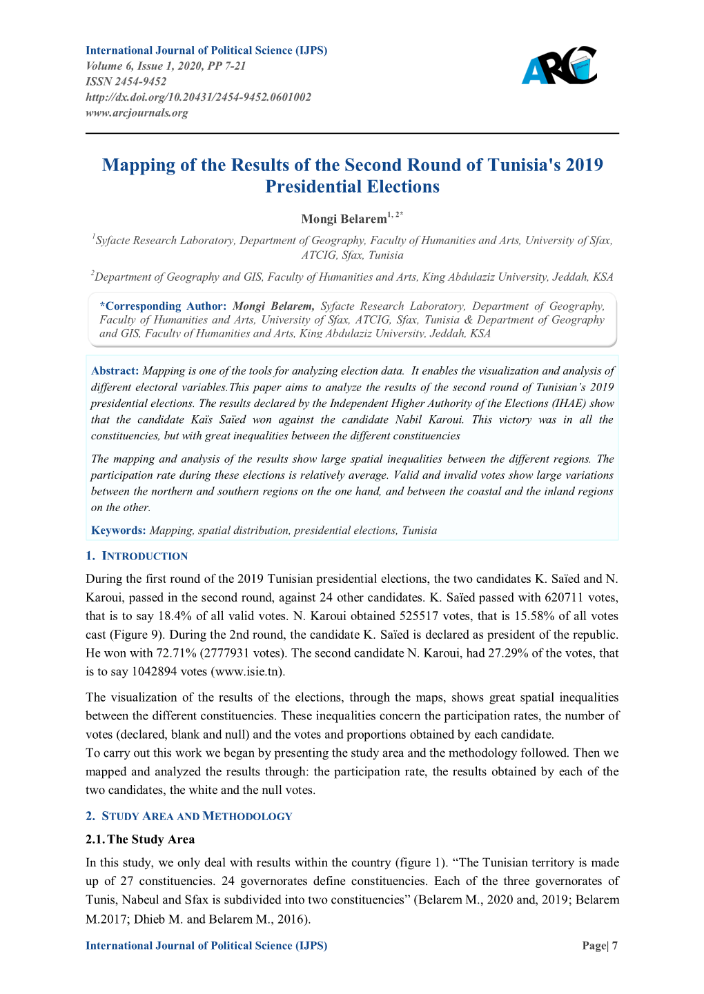 Mapping of the Results of the Second Round of Tunisia's 2019 Presidential Elections