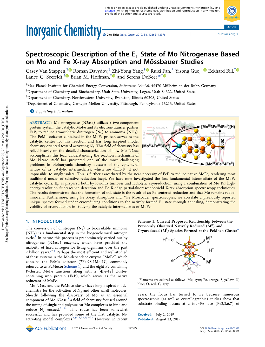 Spectroscopic Description of the E1 State of Mo Nitrogenase Based On