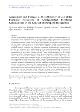 Assessment and Forecast of the Efficiency of Use of the Financial Resources of Amalgamated Territorial Communities in the Context of European Integration
