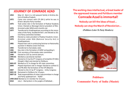 Comrade Azad Is Immortal! 1972 Came Into Contact with CPI (M-L) While He Was in B.Tech