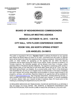 City of Los Angeles California Board of Neighborhood Commissioners
