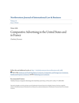 Comparative Advertising in the United States and in France Charlotte J