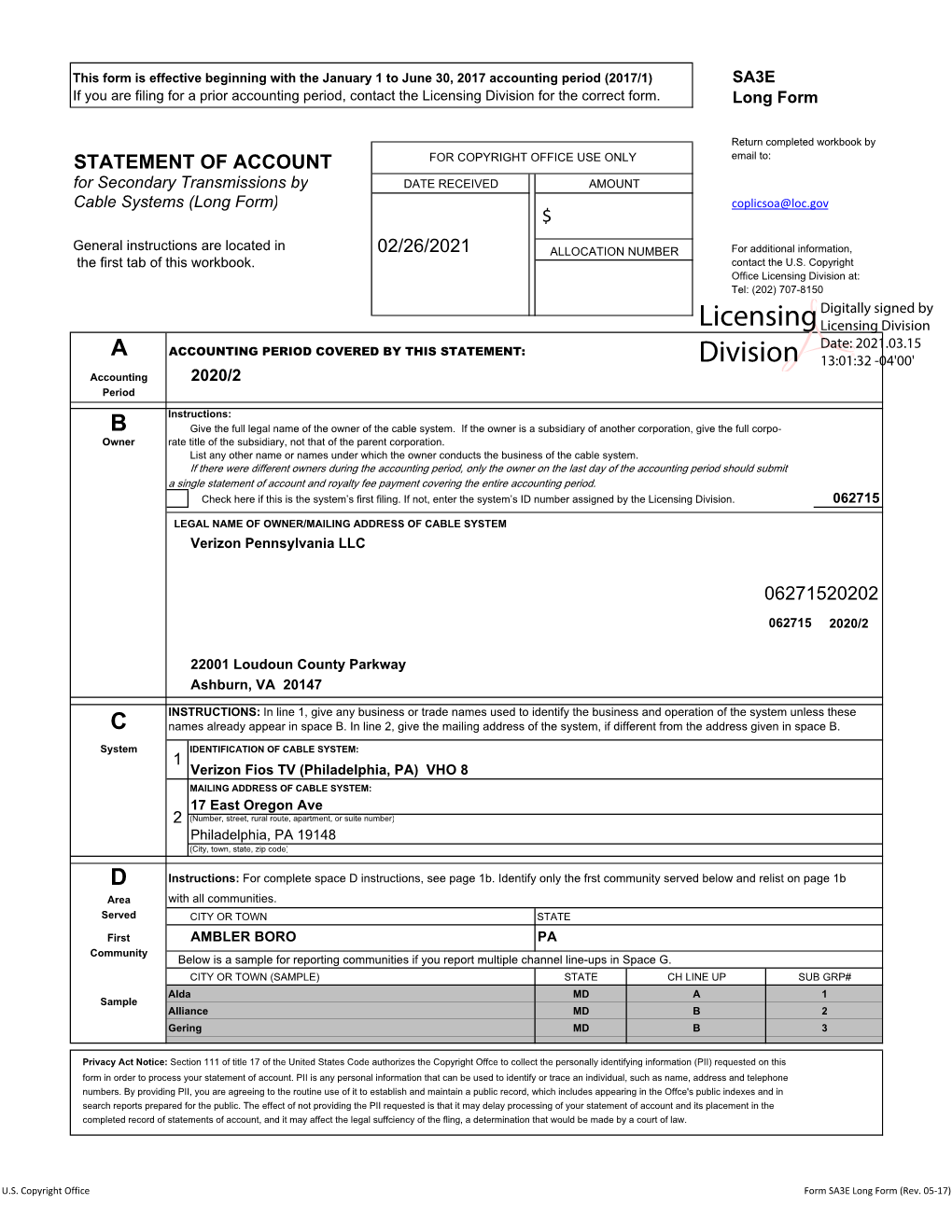 Licensing Division for the Correct Form