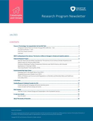 Catastrophe and Climate Research Program Newsletter