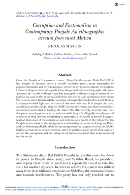 Corruption and Factionalism in Contemporary Punjab: an Ethnographic Account from Rural Malwa