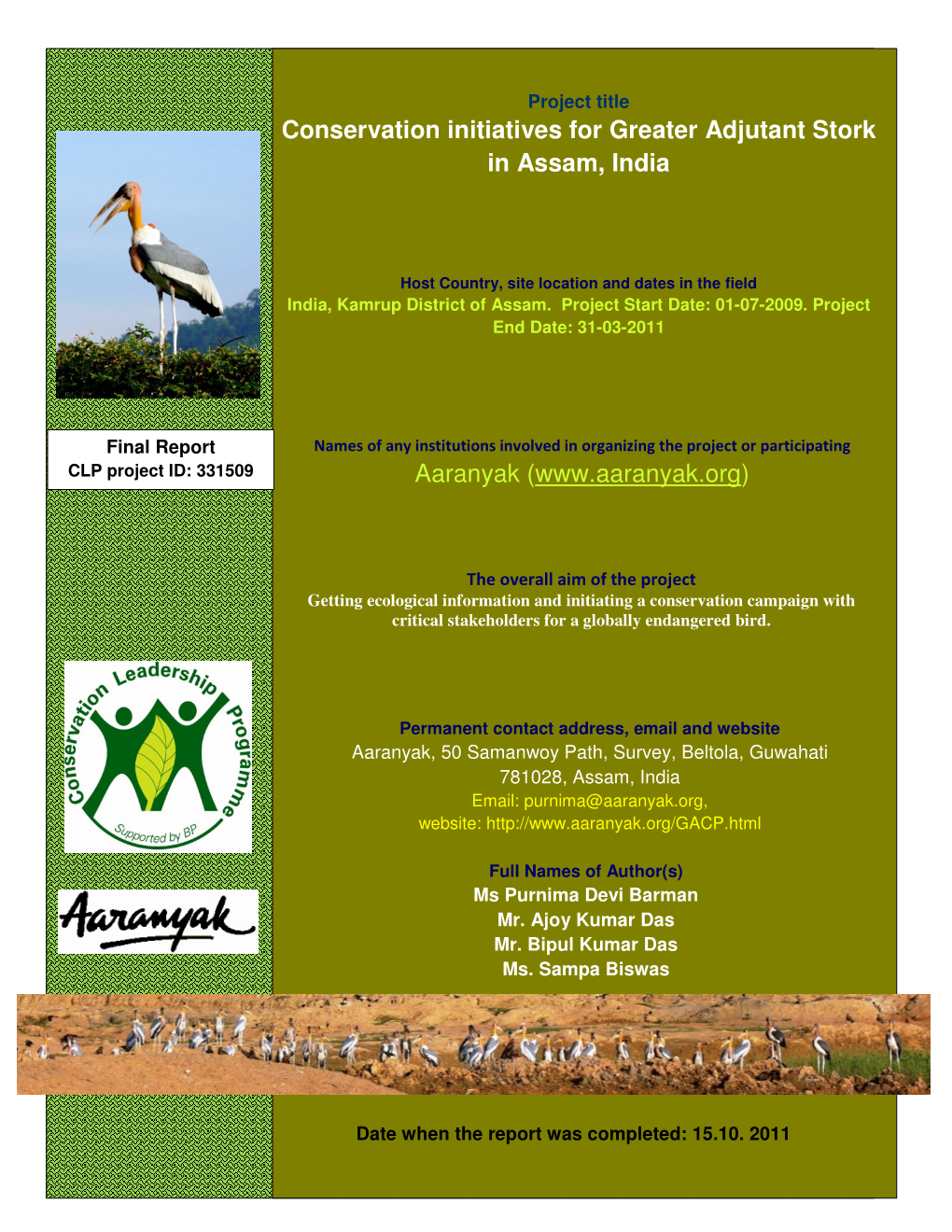 Conservation Initiatives for Greater Adjutant Stork in Assam, India Aaranyak
