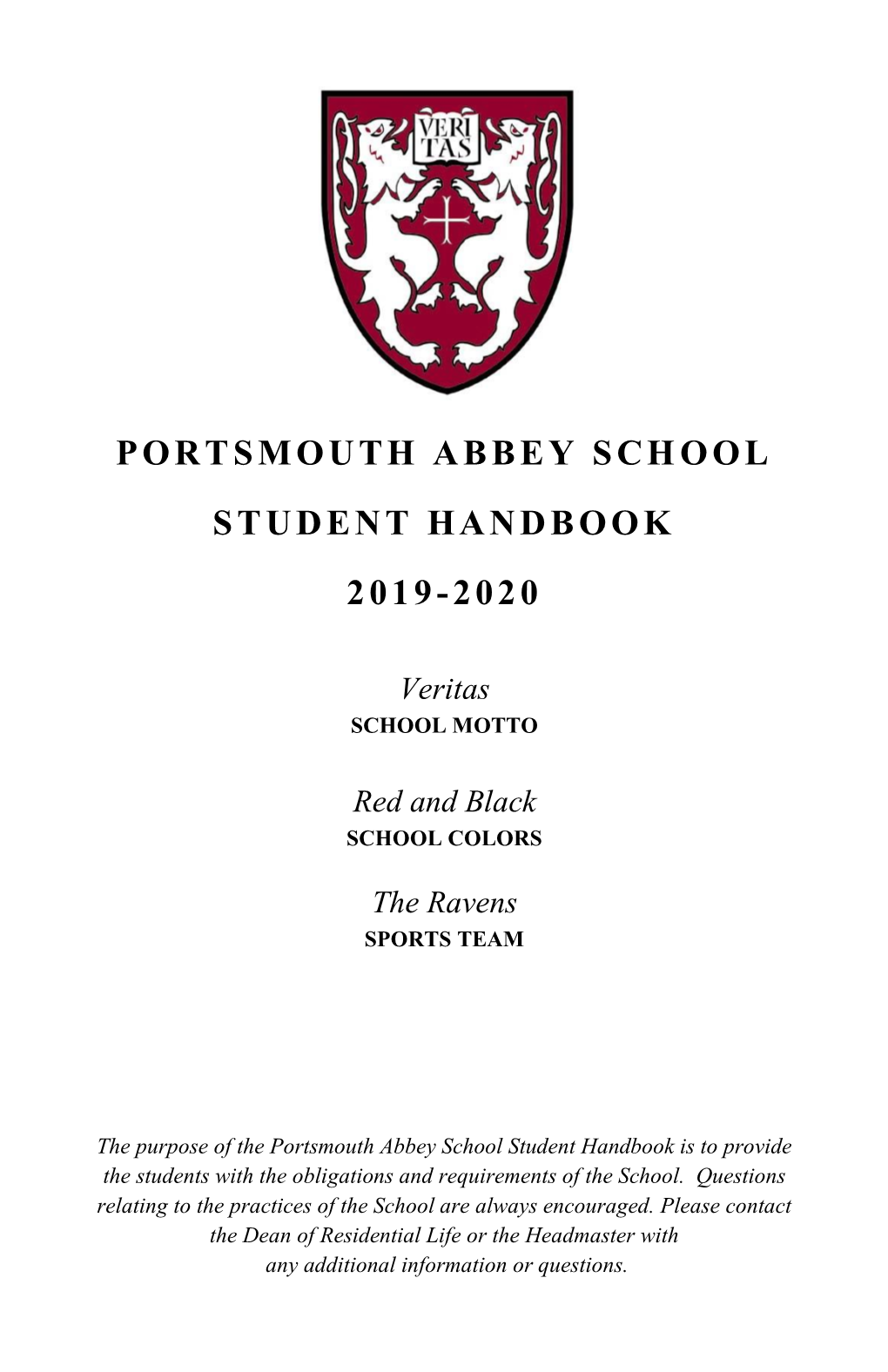 Portsmouth Abbey School Student Handbook 2019-2020