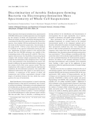 Discrimination of Aerobic Endospore-Forming Bacteria Via Electrospray-Ionization Mass Spectrometry of Whole Cell Suspensions