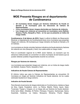 MOE Presenta Riesgos En El Departamento De Cundinamarca