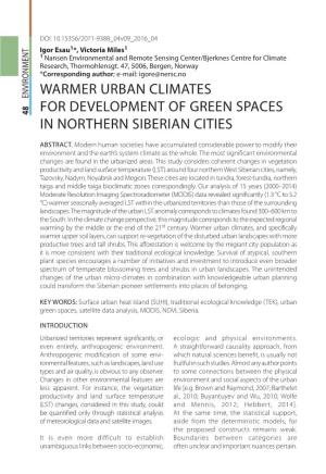 Warmer Urban Climates for Development of Green