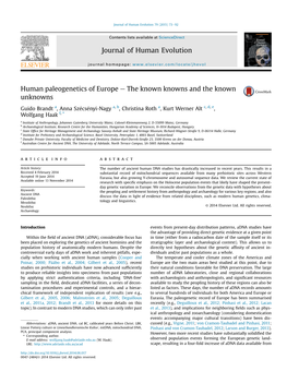 Human Paleogenetics of Europe E the Known Knowns and the Known Unknowns