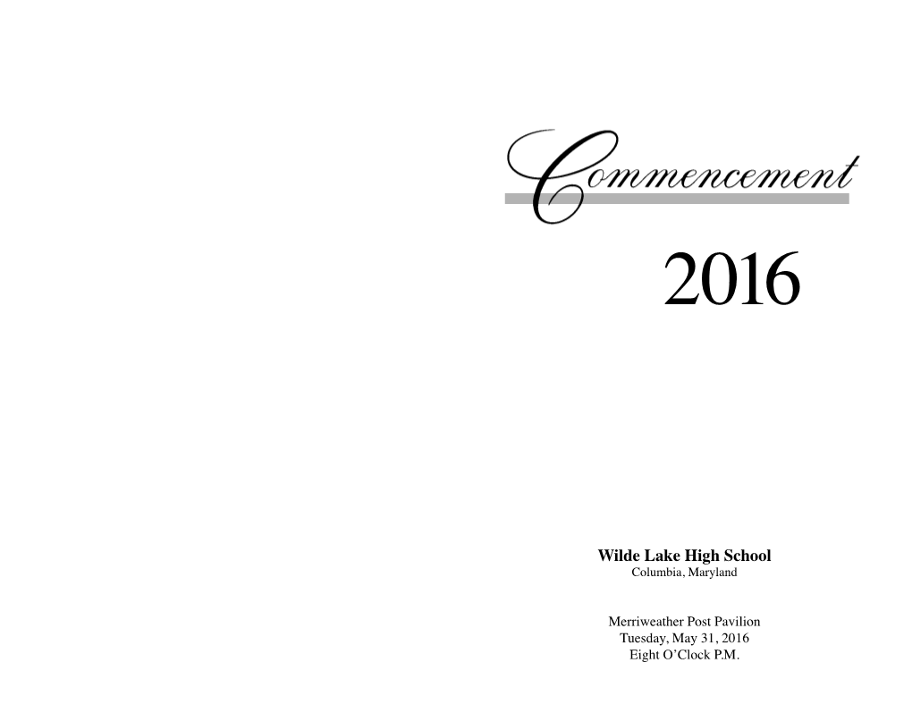 Wilde Lake 2016 Commencement Program