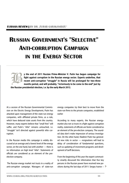 Russian Government's "Selective" Anti-Corruption Campaign in the Energy Sector