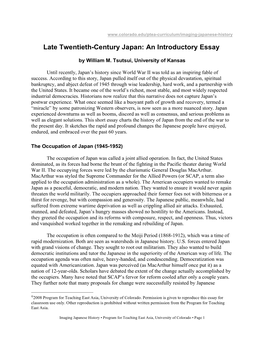Late Twentieth-Century Japan: an Introductory Essay