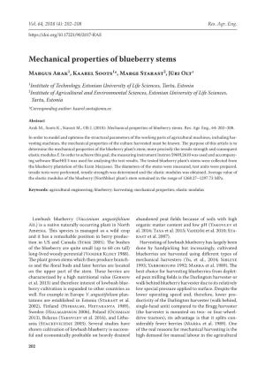 Mechanical Properties of Blueberry Stems