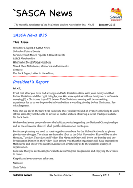 SASCA News #35 President's Report