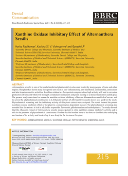 Xanthine Oxidase Inhibitory Effect of Alternanthera Sessilis