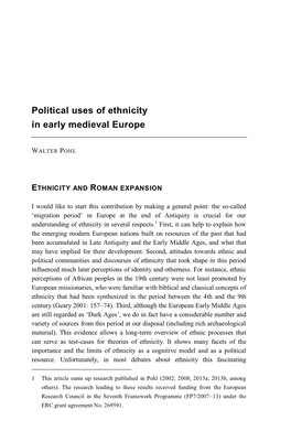 Political Uses of Ethnicity in Early Medieval Europe