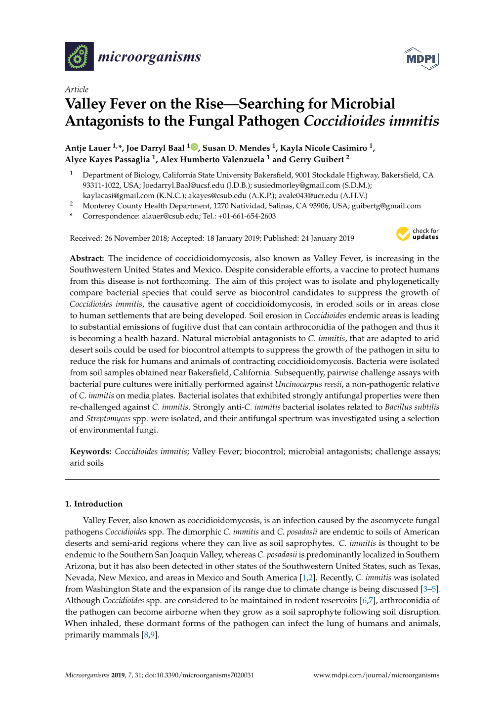 Valley Fever on the Rise—Searching for Microbial Antagonists to the Fungal Pathogen Coccidioides Immitis