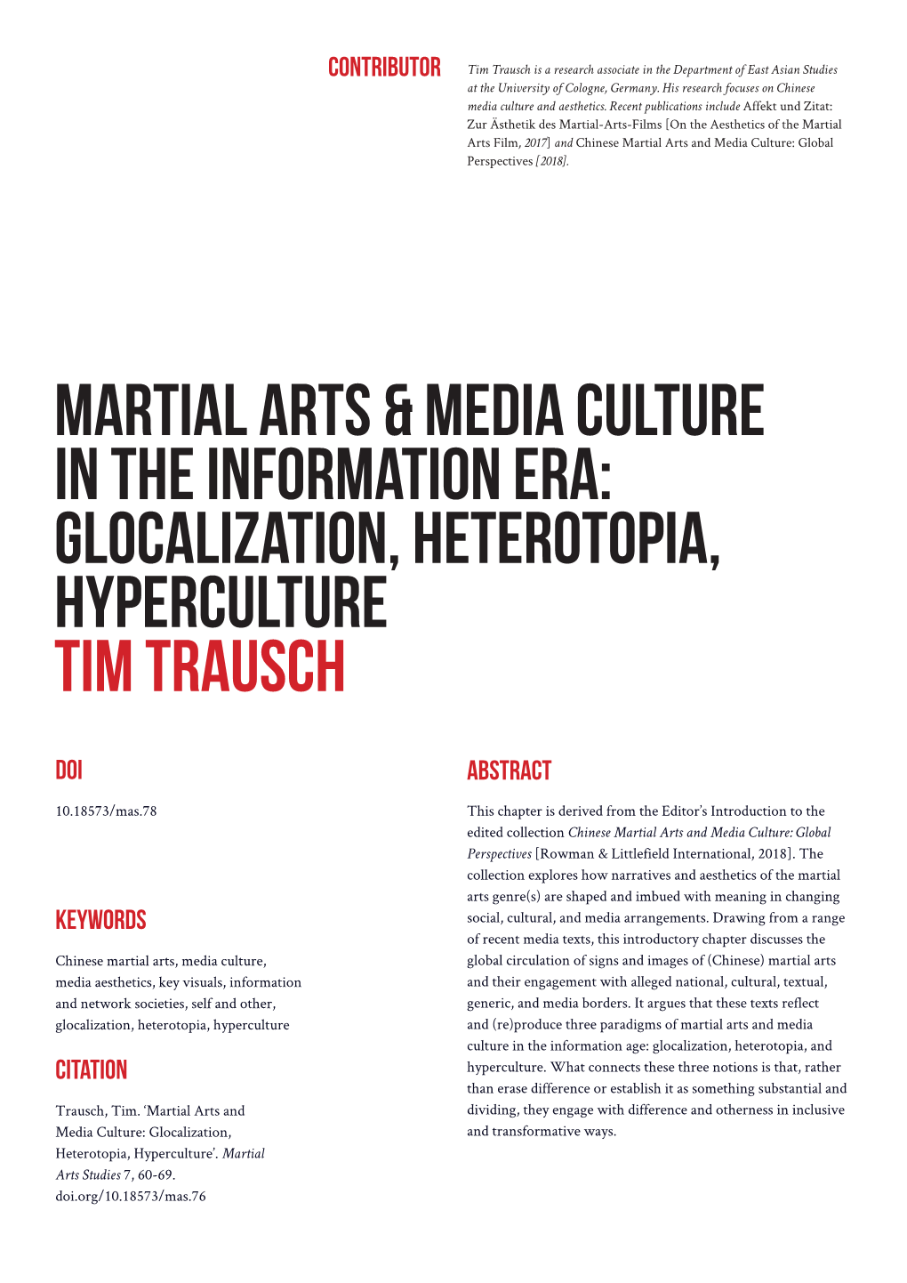 Martial Arts & Media Culture in the Information