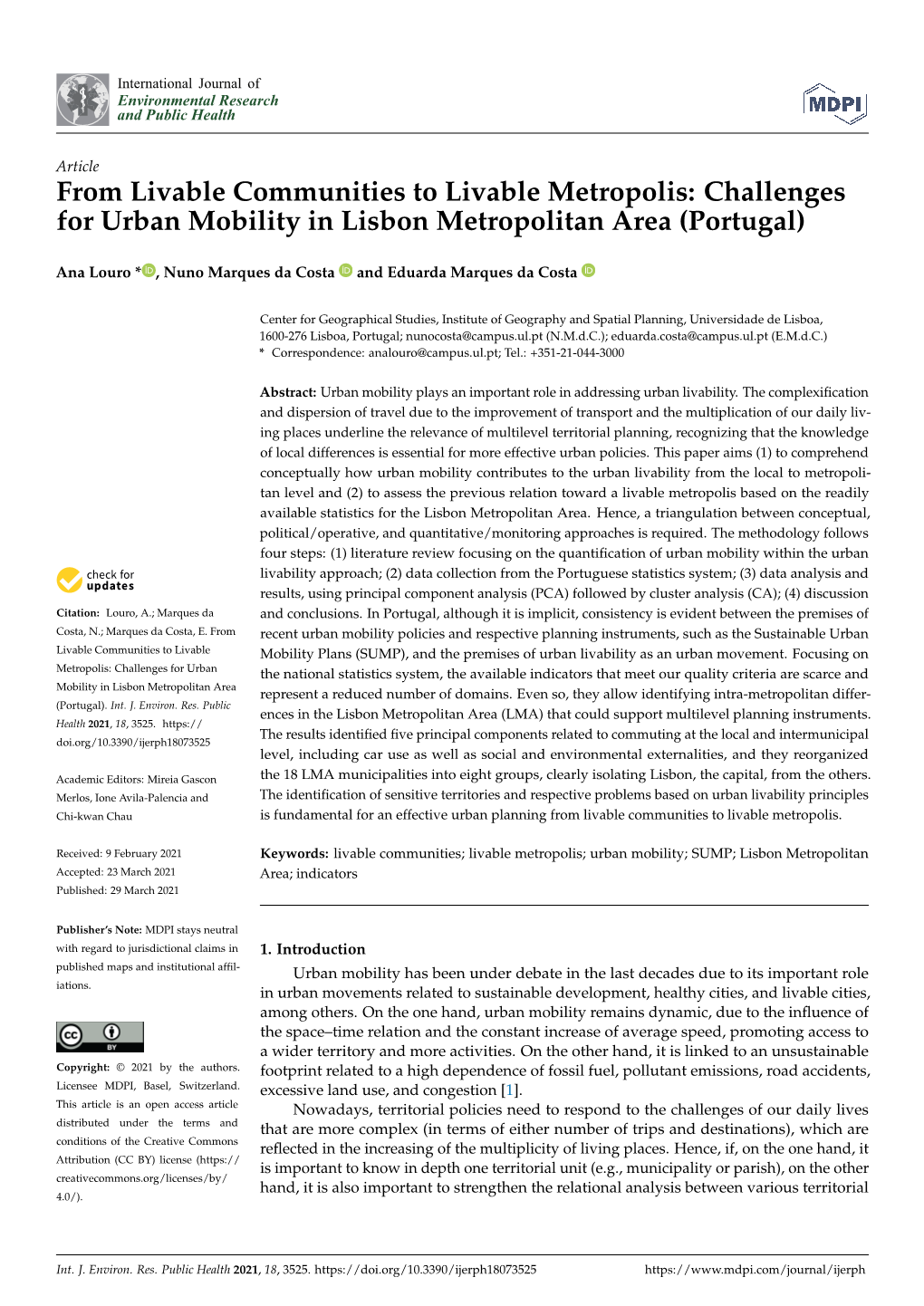 Challenges for Urban Mobility in Lisbon Metropolitan Area (Portugal)