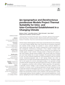 Ips Typographus and Dendroctonus Ponderosae Models Project Thermal Suitability for Intra- and Inter-Continental Establishment in a Changing Climate