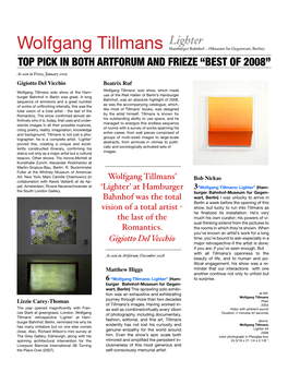 Wolfgang Tillmans Hamburger Bahnhof—(Museum Fur Gegenwart, Berlin) TOP PICK in BOTH ARTFORUM and FRIEZE “BEST of 2008”