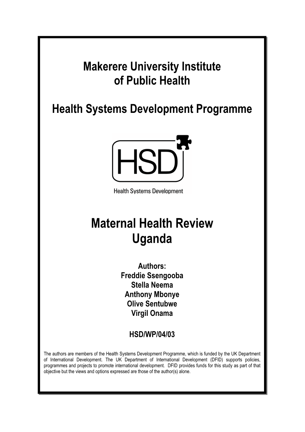 Maternal Health Review Uganda