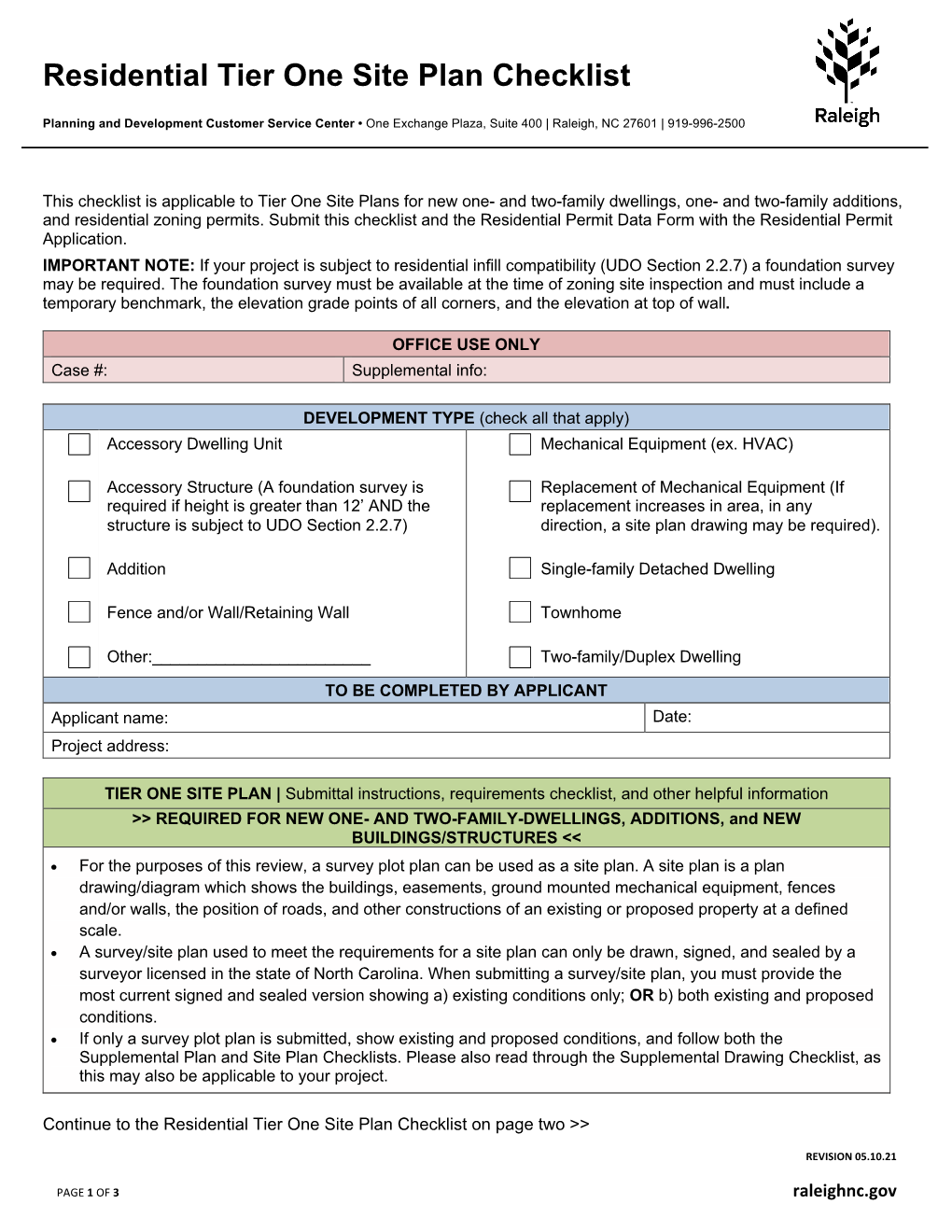 Residential Tier One Site Plan Checklist DocsLib