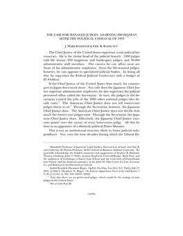 The Case for Managed Judges: Learning from Japan After the Political Upheaval of 1993