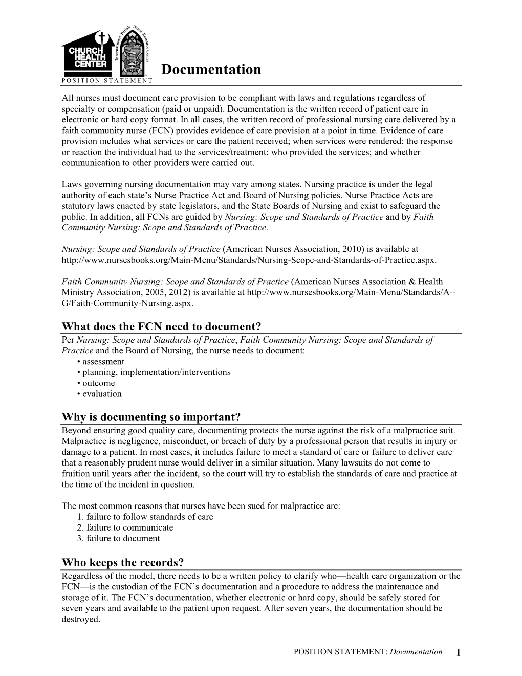 Documentation POSITION STATEMENT