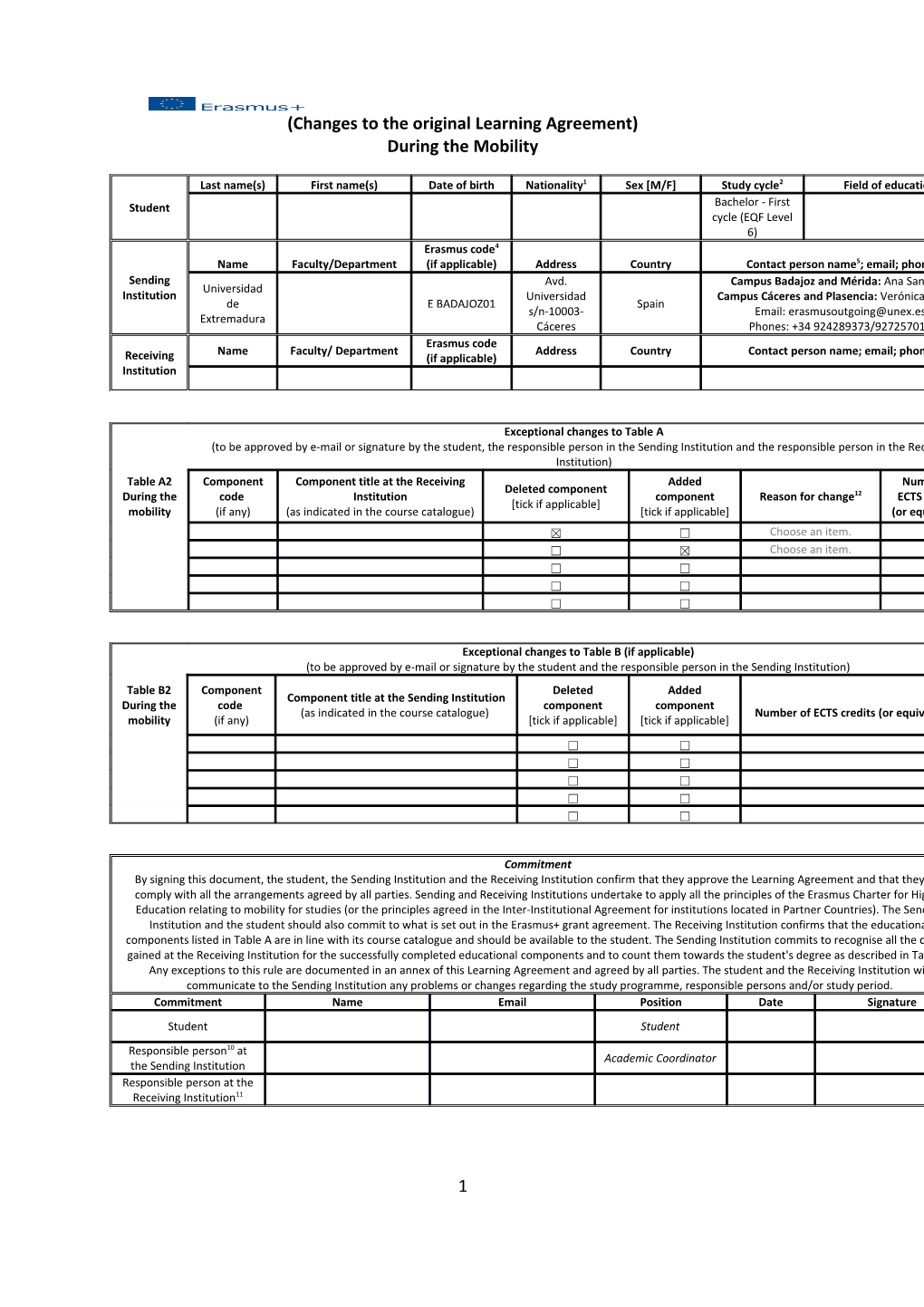 Changes to the Original Learning Agreement