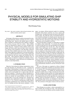 Physical Models for Simulating Ship Stability and Hydrostatic Motions
