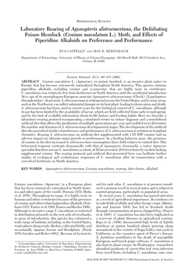 (Conium Maculatum L.) Moth, and Effects of Piperidine Alkaloids on Preference and Performance