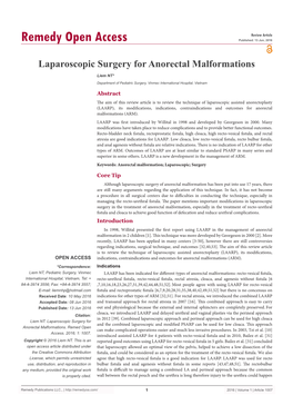 Laparoscopic Surgery for Anorectal Malformations