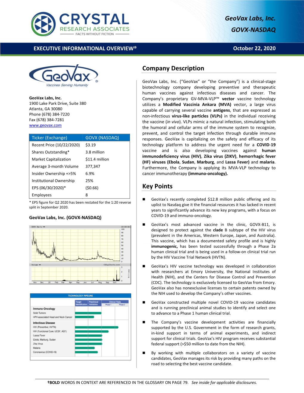 Company Description Key Points Geovax Labs, Inc. GOVX-NASDAQ