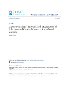 The Brief Death of Alienation of Affections and Criminal Conversation in North Carolina, 63 N.C
