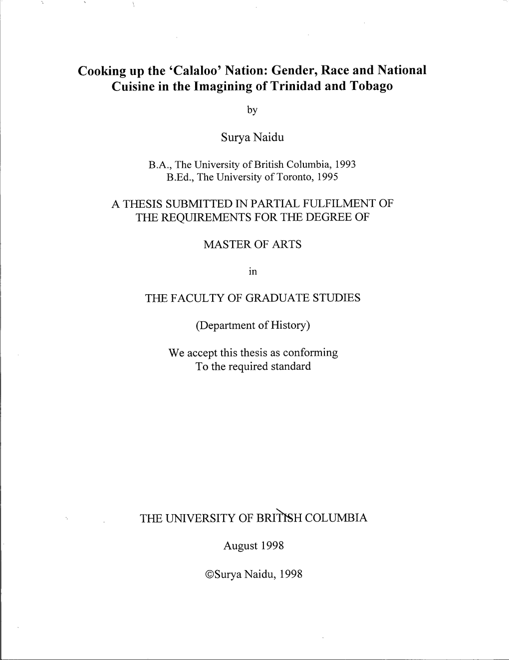 Cooking up the 'Calaloo' Nation: Gender, Race and National Cuisine in the Imagining of Trinidad and Tobago