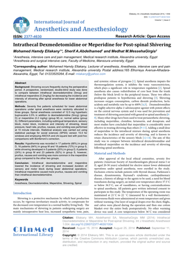 Intrathecal Dexmedetomidine Or Meperidine for Post-Spinal Shivering