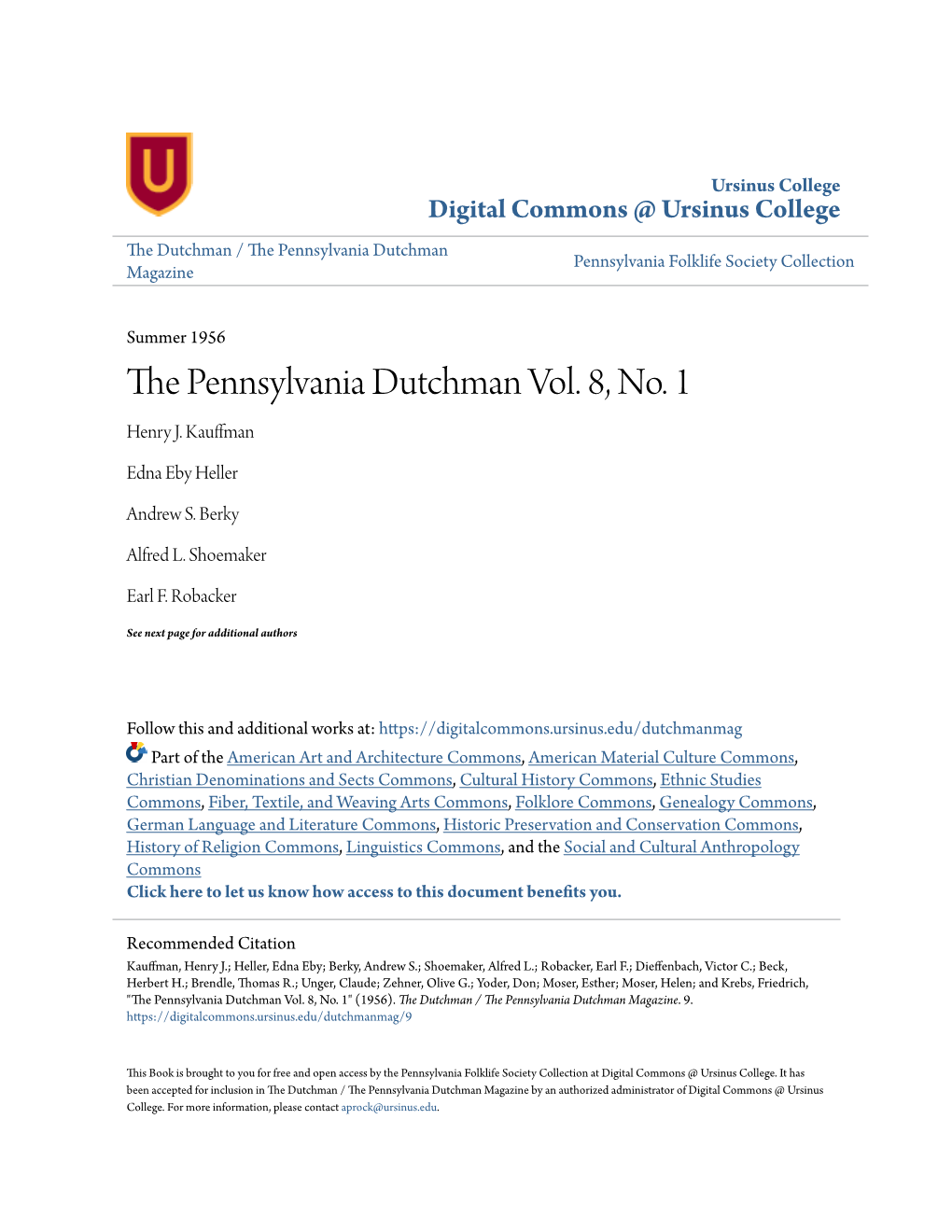 The Pennsylvania Dutchman Vol. 8, No. 1