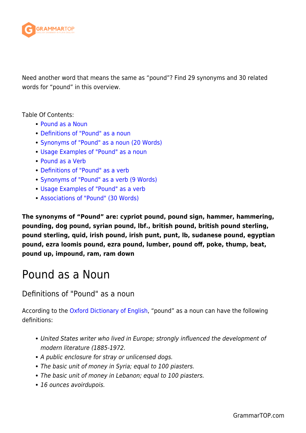 Pound”? Find 29 Synonyms and 30 Related Words for “Pound” in This Overview