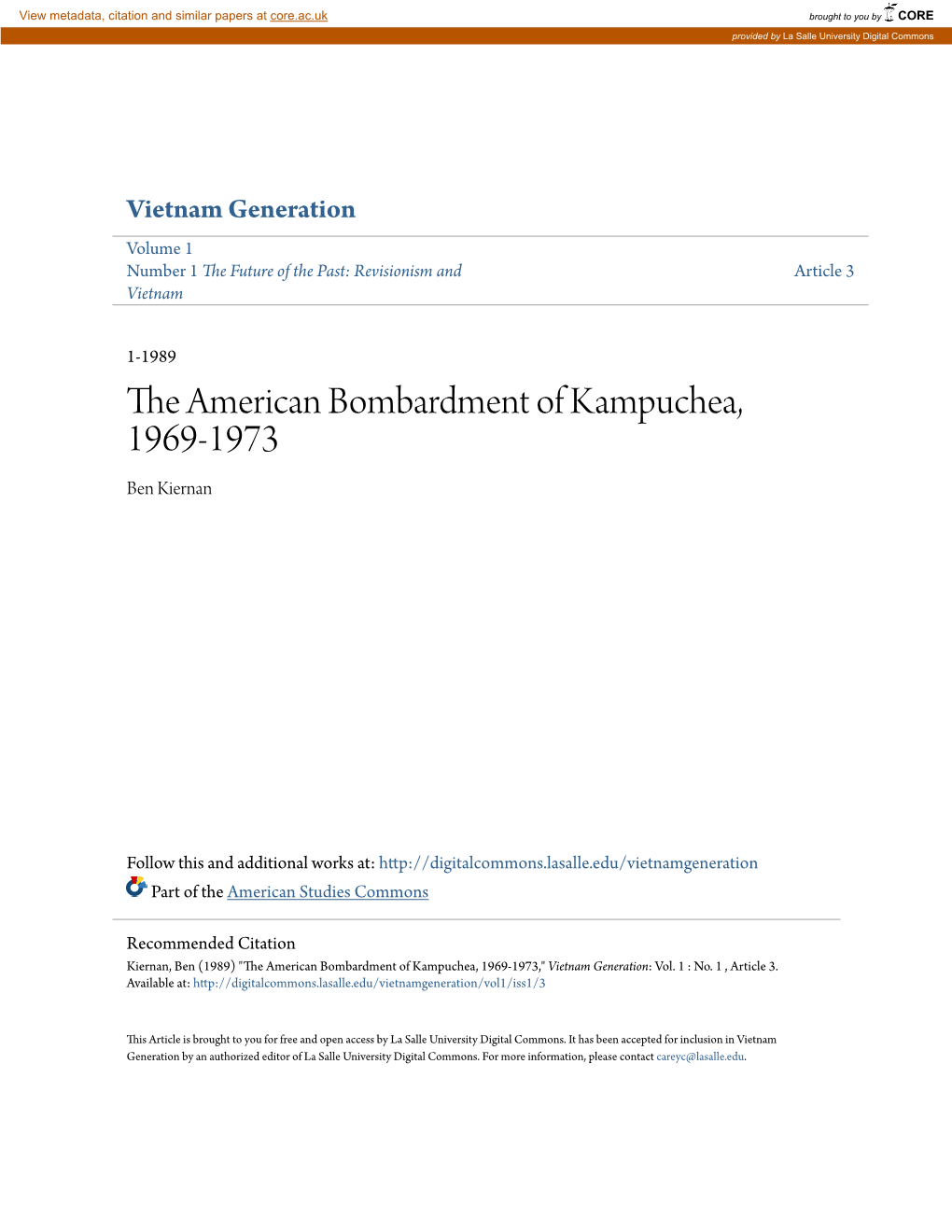 The American Bombardment of Kampuchea, 1969-1973 Ben Kiernan