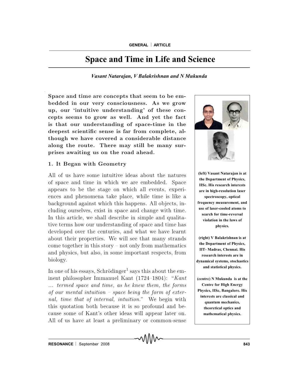 Space and Time in Life and Science